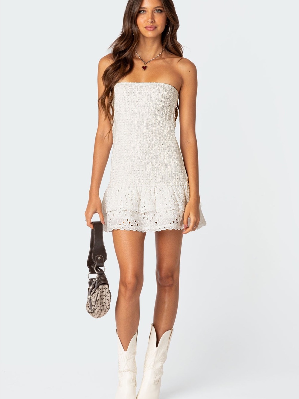 Edikted Livia Lacey Cotton Scrunch Mini Dress